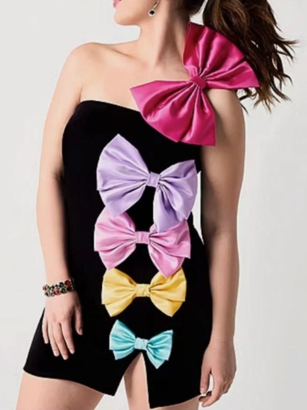 NWT Johnny Wujek JCPenney Velvet Rainbow Bow Mini Dress M Prom